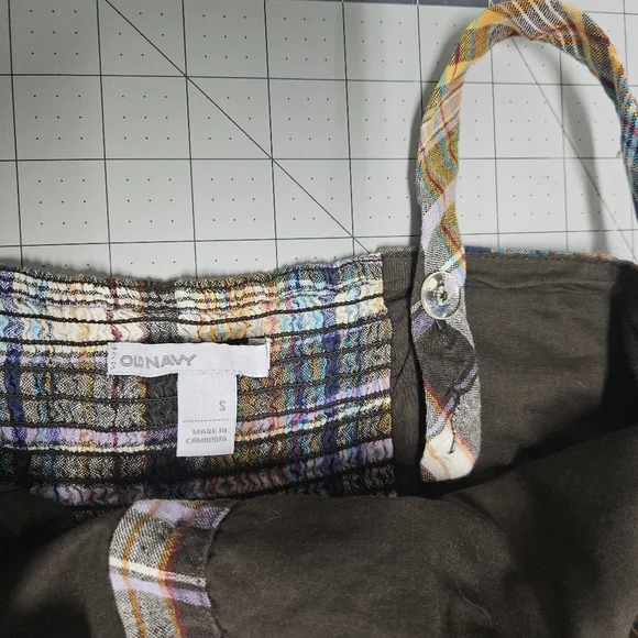 Old Navy Plaid Earthy Spring Dress Bias Cut Preppy Y2K Retro Brown Yellow - Picture 11 of 12